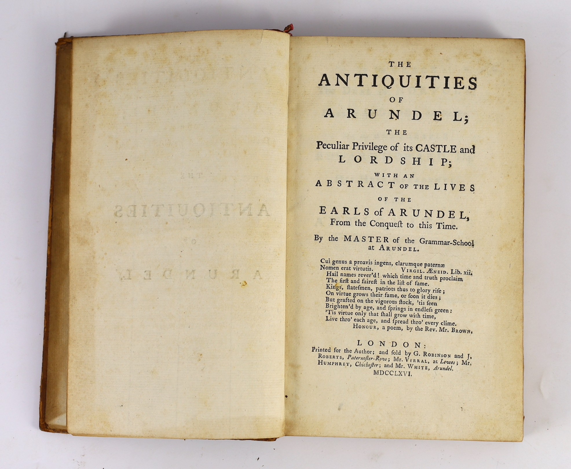 ARUNDEL: (Carracioli, Charles) - The Antiquities of Arundel ... by the Master of the Grammar-School ... half title, subscribers list; contemp. calf with gilt-decorated panelled spine and red label.